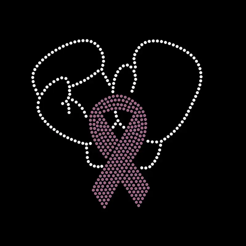Boxing Glove With Ribbon Strass Hotfix Rhinestone Motif Breast Cancer Awareness Iron on Transfers for T Shirt