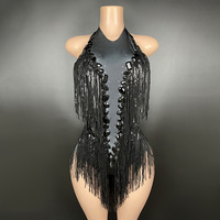 Sexy Ladies Diamond Tassel Halter Neck Bodycon Club Jumpsuit pour les femmes