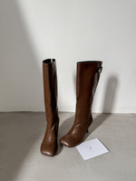 Bottes d'équitation d'hiver à talon fin en cuir véritable, à bout carré, montantes jusqu'au genou, à enfiler
