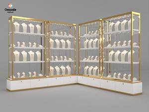 Gabinete de exhibición de vidrio personalizado con luces LED | Muebles de boutique de acero inoxidable | Soluciones de escaparate minorista con cerradura - Product Image 3