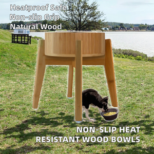 Juego de Platos para Comida de Perros y Gatos Grandes, Resistentes al Calor, Antideslizantes, de Madera Pulida Clásica y Ecológica, para Camping, con Muestra Gratis - Product Image 2