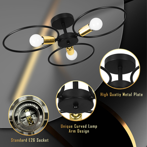 Kim Loại Đèn Trần 3 Vòng Vòng E26 Bóng Đèn Cho Nhà Phòng Khách Trang Trí Nội Thất Đèn Chùm Đèn Trần - Product Image 5