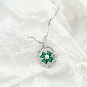 Pendentif en perle naturelle en argent sterling S925 pour femmes avec trèfle à quatre feuilles zircon niche mode clavicule chaîne bijoux de mode - Product Image 5