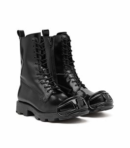 Botas de cuero de becerro unisex con cremallera lateral, punta redonda, de cuero genuino, talla estándar, con caja, estilo <span class=keywords><strong>Derby</strong></span>, con cordones y tacón de martillo. - Product Image 4