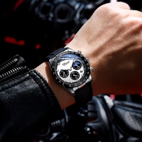 Nouvelle montre multifonctionnelle pour homme avec bracelet en silicone, trois cadrans, six aiguilles, phases lunaires, étanche, pour affaires et occasions décontractées