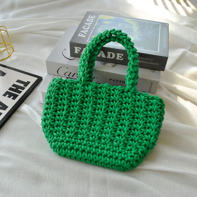 Summer Cotton Rope Handmade Beach Crochet Handbag Fashion Knitted Pattern Casual Shopping Travel Women Handbag