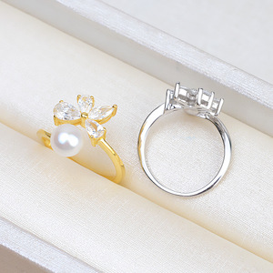 S925 Silver Adjustable Female Finger <b>Ring</b> Lucky Grass <b>Pearl</b> Accessory Open Style Inlay Fashionable Living <b>Ring</b> for 11 Sizes - Product Image 4