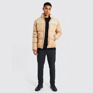 Color Block Two Tone Beige Oversized Fit <b>Winter</b> Bubble Padded <b>Coat</b> For Street Fashion Casual Wear Fashionable Style Men Jackets - Product Image 1