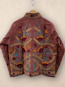 Custom Hand Embroidery <b>Velvet</b> Suzani <b>Jacket</b> <b>Women</b> Bohemian Vintage Floral Robe Winter Overcoat - Product Image 4
