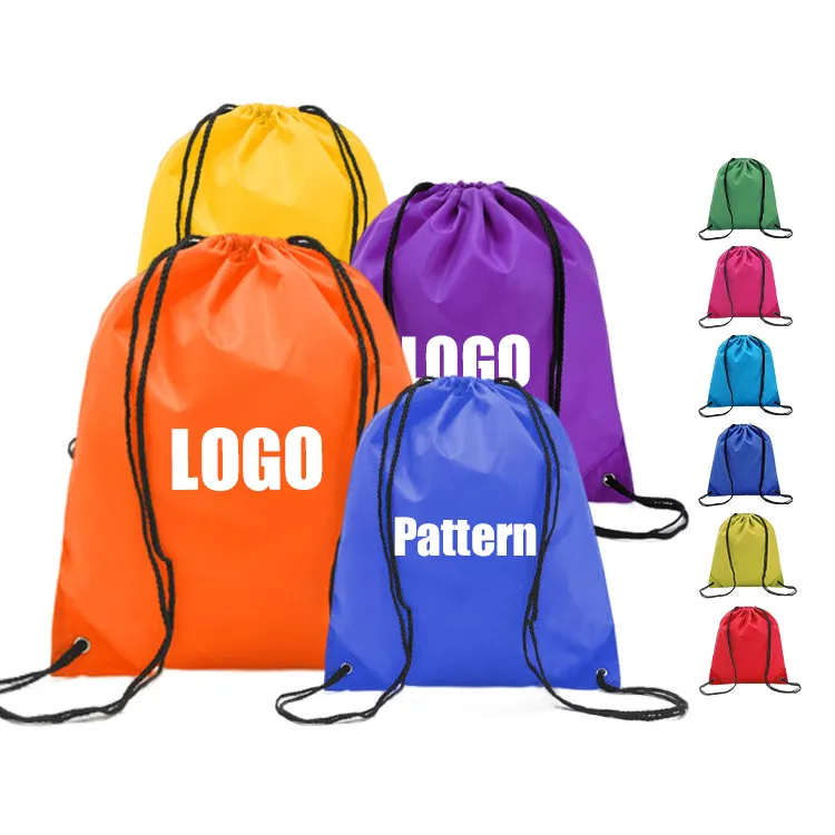 Custom Logo Nylon Waterproof Sports Gym Draw String Bag Promotional Packing Storage Waterproof Polyester Drawstring Backpack