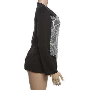 Viviblook Z105TP01 New Women's Suit Elegant Fit Lace Patchwork <b>Buttoned</b> V-Neck Blazer Jacket - Product Image 3