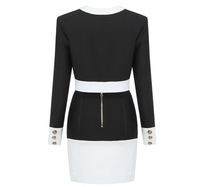 Nouvelle Tenue de Fête High Street Ensemble Assorti Noir Blanc Col Rond Manches Longues Deux Pièces Bodycon Bandage Robe pour Femme
