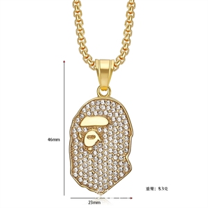 Модный кулон Hip Hop Ape Iced <span class=keywords><strong>Monkey</strong></span> Head Out с цирконами CZ, из нержавеющей стали 316, для мужчин и женщин, оптом - Product Image 6
