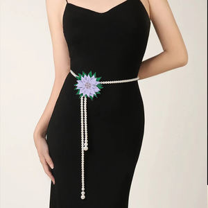 Statement Green and White Ribbon Flower Making Body Pearl Chain the Links Incorporated and <strong>Iota</strong> <strong>Phi</strong> <strong>Lambda</strong> Inspired Waist Chain - Product Image 4