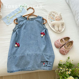 Child Star Circle Girls Denim Dress Sleeveless Mushroom Embroidered Summer Breathable Kids Dress - Product Image 2