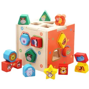 الاطفال الطفل ألعاب خشبية لاختبار الذكاء مكعب خشبي الطوب مونتيسوري هندسية كتل مطابقة فرز مربع التعلم مربع هدية