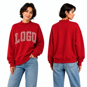 Sudadera de cuello alto para mujer, personalizada, bordada, de forro polar, para otoño e invierno, con hombros caídos, estilo oversize, de color liso, de alta calidad, informal. - Product Image 1