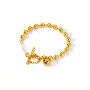 Pulsera de Moda con Cuentas, Acero Inoxidable 316L, Baño de Oro PVD, Diseño con Cierre de Palanca - Product Image 2