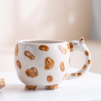 Mug en céramique 3D peint à la main, motif vache tachetée, tasse à café mignonne en forme d'animal avec poignée tête de vache, nouveauté pour la maison, cadeau original