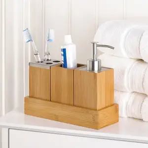 อุปกรณ์อาบน้ำไม้ไผ่ในบ้านชุดอุปกรณ์เสริมห้องน้ำอุปกรณ์อาบน้ำที่เป็นมิตรกับสิ่งแวดล้อม