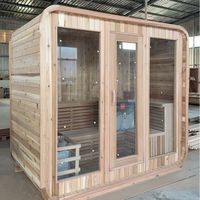 Moderna sauna cuadrada finlandesa de cedro rojo para exteriores, de 2 a 4 personas, con calefacción eléctrica por infrarrojos, para uso en villas.