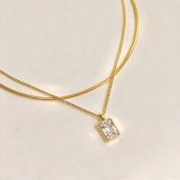 Collier pendentif en moissanite VVS1 verte taille radiant S925, chaîne serpent double couche, empilable, bijou vintage tendance, cadeau pour fête