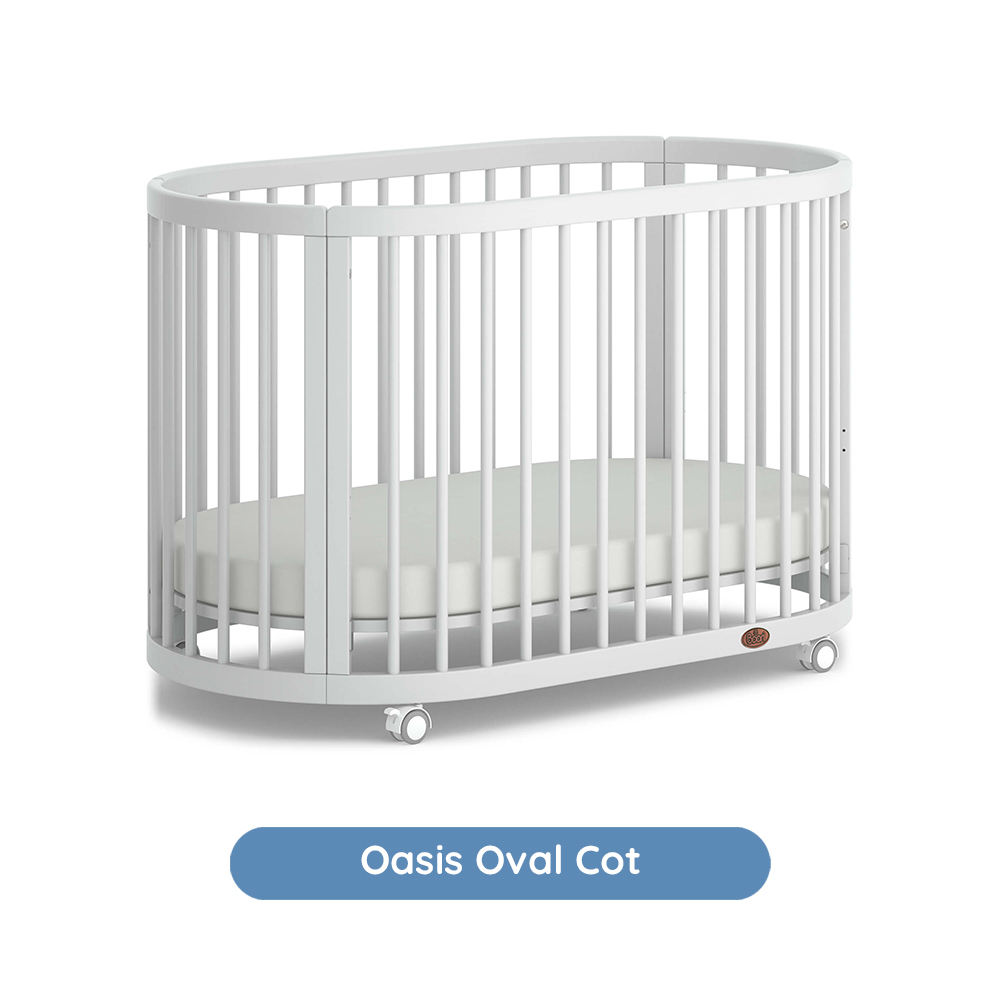 โอเอซิส เตียงเด็กทรงวงรี สีบาร์เลย์ไวท์