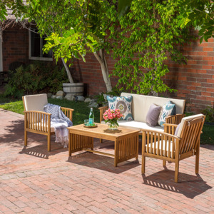 4pcs Modern Wooden Accent Chair Set Outdoor Furniture Waterproof for Backyard & Patio - Product Image 1
