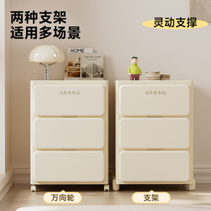 Uforu Plastic Storage Cabinet Creamy White 2 <b>Drawer</b> Movable Bedroom <b>Side</b> <b>Table</b> With Wheels - Product Image 3