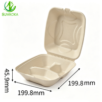 Boîte à emporter SUMKOKA 8 pouces à 3 compartiments en pulpe de canne à sucre sans plastique, compostable et jetable pour la restauration