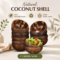 Bol artisanal classique en bois de coco naturel pour smoothies d'açai, vaisselle écologique et biodégradable, emballage personnalisé avec logo