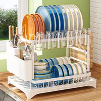 Égouttoir à vaisselle moderne en métal à 2 niveaux détachable avec support de rangement pour assiettes et bols, emballé