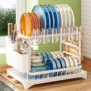 Estante organizador de platos de cocina metálico desmontable de 2 niveles con diseño giratorio para fregadero, escurridor de platos y cuencos - Product Image 3