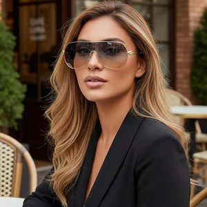 Nouvelles Lunettes de Soleil Monobloc Surdimensionnées 2026 Unisexe Grande Monture Luxe Forme Spéciale Pilote Métal Protection UV400 Vente en Gros - Product Image 1