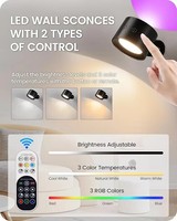 Lámpara de Pared LED Sunaluna, Recargable, Funciona con Batería, Control Táctil Remoto, RGB CCT, Regulable, Giratoria 360°, LED Magnética Inteligente