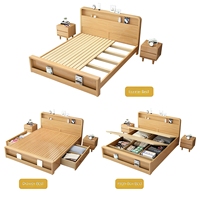 Base de Cama Extensible de Roble Macizo con Plataforma de Almacenamiento Ecológica y Longitud Ajustable para Dormitorio/Apartamento