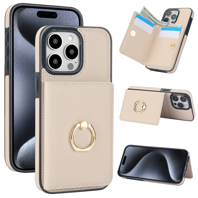 Shockproof PU Leather Wallet Phone Case with Card Slots Metal Ring Kickstand for Samsung S24 S22 S21 Ultra A54 Multi-card Holder
