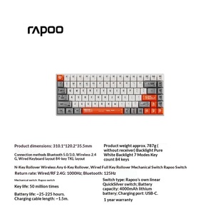 <span class=keywords><strong>Clavier</strong></span> mécanique sans fil <span class=keywords><strong>Rapoo</strong></span> V700-8A Pretender blanc et orange avec connectivité 5.0/3.0 et USB-C pour le bureau et le gaming - Product Image 3