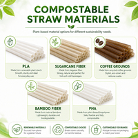 Pailles biodégradables PHA personnalisables en gros, pailles pliables robustes et compostables pour le thé Boba, la restauration et les restaurants