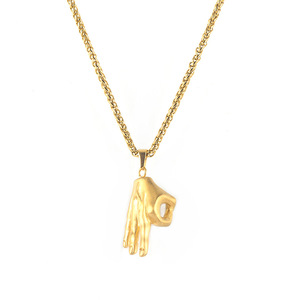 Nuovo arrivo personalità titanio acciaio <span class=keywords><strong>Rock</strong></span> si mani collana gesto vittoria oro placcato argento collana per gli uomini - Product Image 5