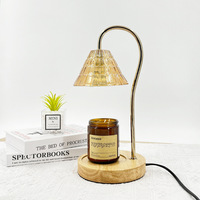 Lampe chauffe-bougie à intensité variable, lanterne électrique vintage dorée en forme de cloche avec base en bois pour éclairage parfumé pour salon