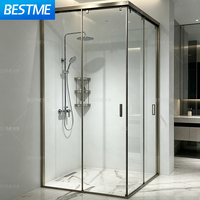 Porte de douche BESTME moderne carrée en acier inoxydable avec cadre en verre trempé et design pliable, garantie de 3 ans pour salle de bain