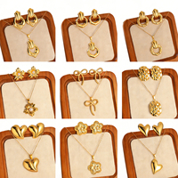 Ensemble collier et boucles d'oreilles en acier inoxydable plaqué or 18 carats, motif cœur, nœud et fleur, bijoux résistants au ternissement pour femmes, à porter au quotidien