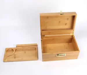 Bamboo Stash Box Bundle With Rolling Tray Storage Set And Lock Locking Stash Box And Full Set Of Tools