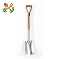 Ensemble de bêches et fourches de jardin vintage en acier inoxydable avec manche en bois de frêne, outils de jardinage robustes pour creuser, pelle et fourche à herbe pour la ferme et la pelouse