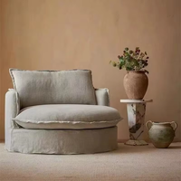 Fauteuil rond en lin style Wabi-sabi, entièrement démontable, en bois, tissu vintage lavé, pour balcon, chaise paresseuse individuelle, personnalisable pour l'extérieur