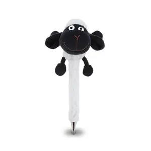 J352新款设计毛绒铅笔黑色软羊肉笔动物高品质圆珠笔带可爱羊羔毛绒羊娃娃