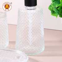 Ensemble d'accessoires de salle de bain en verre gaufré 3 pièces : distributeur de savon, gobelet et porte-savon pour la décoration d'hôtel, vente en gros