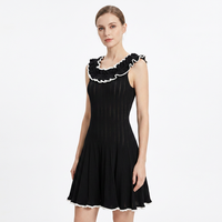 Robe Mini Chic et Décontractée pour Femme, Style Preppy, Tricot Contrastant, Sans Manches, Coupe Évasée, Idéale pour les Fêtes Estivales 2026