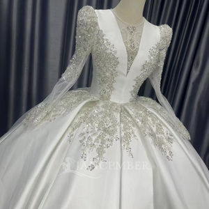 ชุดเจ้าสาวหรูหราประดับดอกไม้ ชุดราตรีปักเลื่อมลูกปัดลูกไม้สำหรับงานเลี้ยงตอนเย็น ชุดแต่งงานไนจีเรีย Lscm19 - Product Image 4